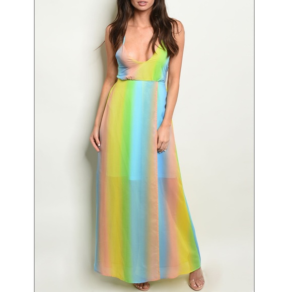 rainbow color maxi dress